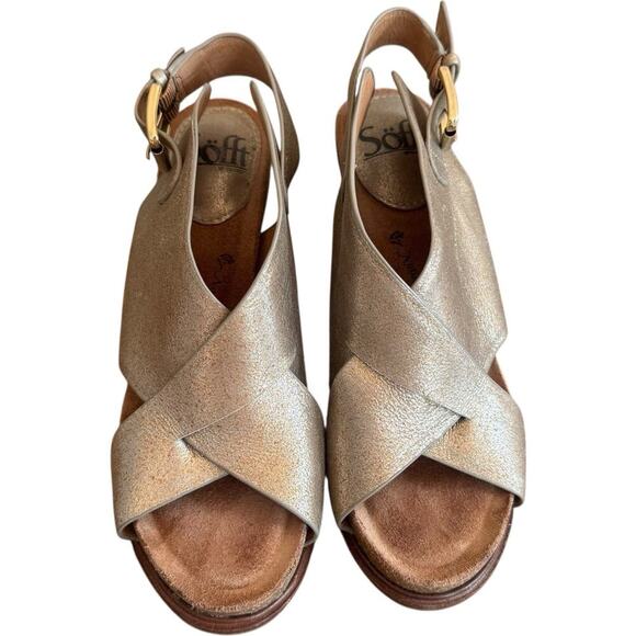 Sofft Cambria Leather Cross Strap Platform Slingback Sandals Gold Women's 6.5M - Picture 7 of 15